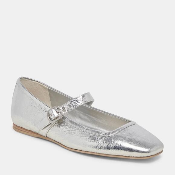 Dolce Vita Women Mary Jane Rodni Ballet Flats Silver Distressed Leather Size 8.5 - Picture 1 of 10